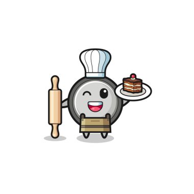 button cell as pastry chef mascot hold rolling pin , cute design