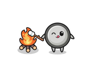 button cell character is burning marshmallow , cute design