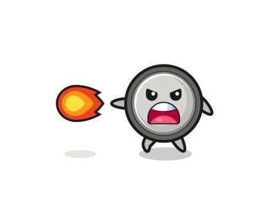 cute button cell mascot is shooting fire power , cute design