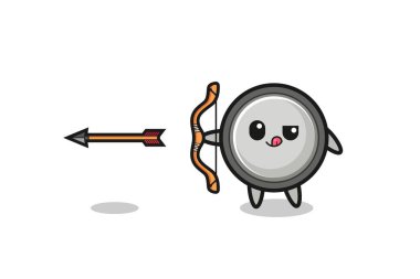 illustration of button cell character doing archery , cute design