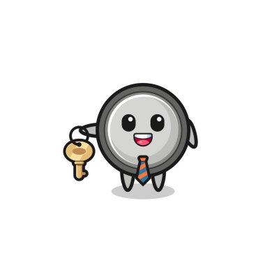 cute button cell as a real estate agent mascot , cute design