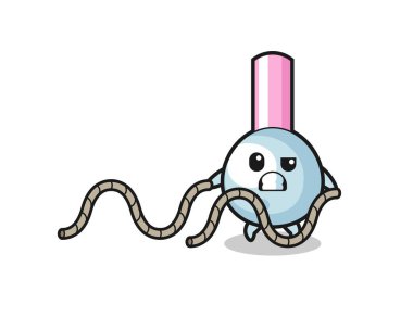 illustration of cotton bud doing battle rope workout , cute design