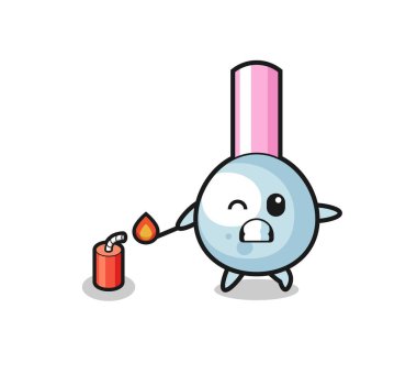 cotton bud mascot illustration playing firecracker , cute design