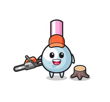 cotton bud lumberjack character holding a chainsaw , cute design
