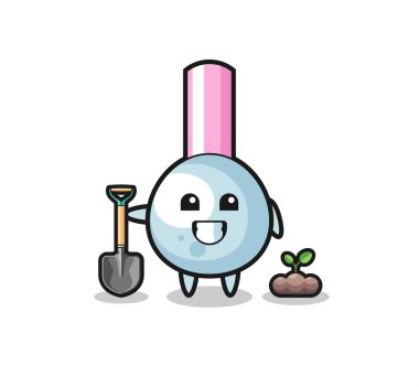 cute cotton bud cartoon is planting a tree seed , cute design