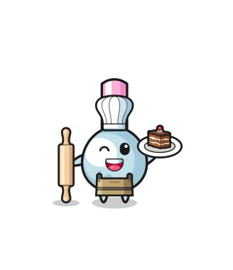 cotton bud as pastry chef mascot hold rolling pin , cute design