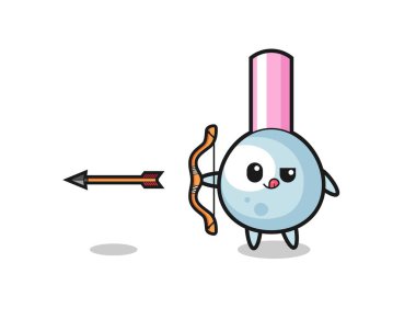 illustration of cotton bud character doing archery , cute design