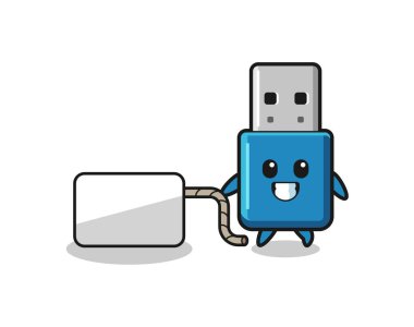 flash drive usb cartoon is pulling a banner , cute design