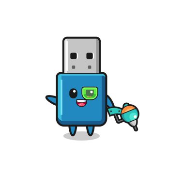 flash drive usb cartoon as future warrior mascot , cute design