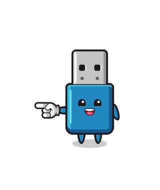 flash drive usb cartoon with pointing left gesture , cute design