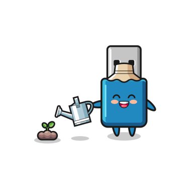 cute flash drive usb is watering plant seeds , cute design