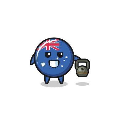 australia flag mascot lifting kettlebell in the gym , cute design