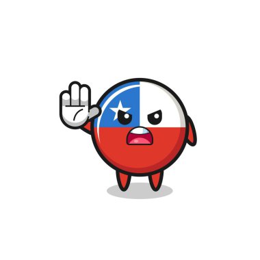 chile flag character doing stop gesture , cute design