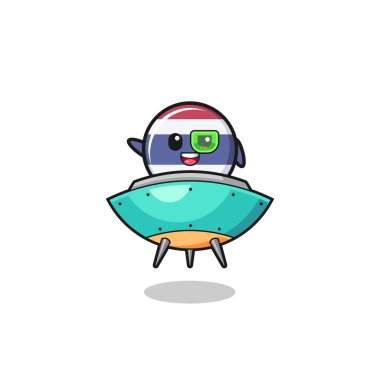 thailand flag cartoon riding a future spaceship , cute design