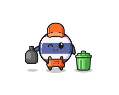 the mascot of cute thailand flag as garbage collector , cute design