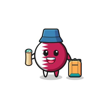 qatar flag mascot character as hiker , cute design