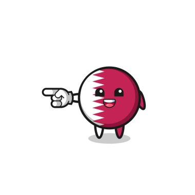 qatar flag cartoon with pointing left gesture , cute design