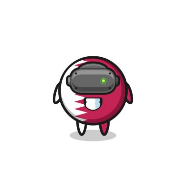 cute qatar flag using VR headset , cute design