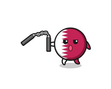 cartoon of qatar flag using nunchaku , cute design