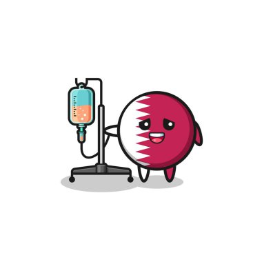 cute qatar flag character standing with infusion pole , cute design