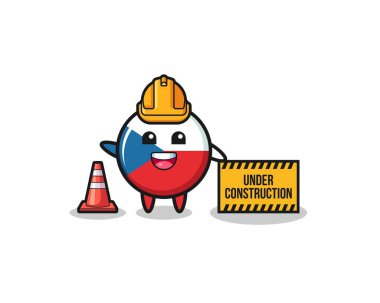 illustration of czech flag with under construction banner , cute design