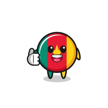 cameroon flag mascot doing thumbs up gesture , cute design