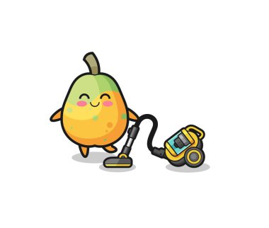 cute papaya holding vacuum cleaner illustration , cute design