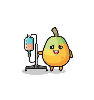 cute papaya character standing with infusion pole , cute design