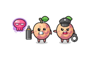pluot fruit cartoon doing vandalism and caught by the police , cute design