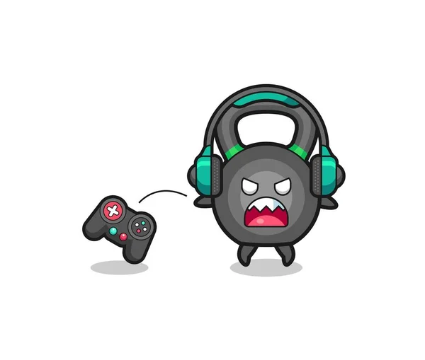 Kettlebell Gamer Mascot Angry Cute Design — Image vectorielle