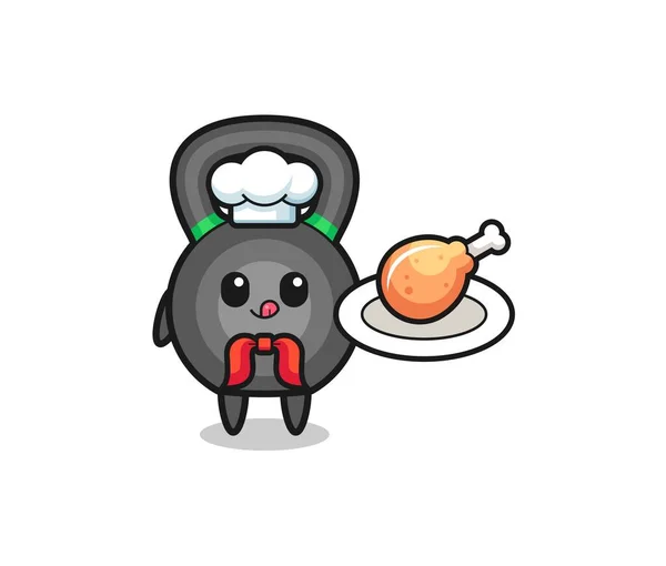 Kettlebell Fried Chicken Chef Cartoon Character Cute Design — стоковый вектор