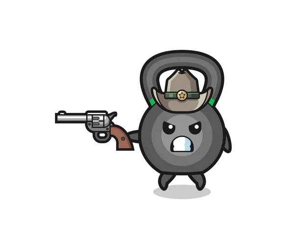 Kettlebell Cowboy Shooting Gun Cute Design — Vettoriale Stock