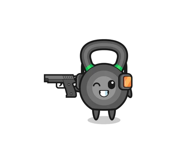 Illustration Kettlebell Cartoon Doing Shooting Range Cute Design — Stok Vektör