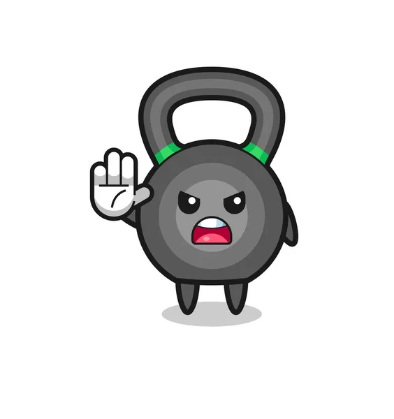 Kettlebell Character Doing Stop Gesture Cute Design — Stockvektor