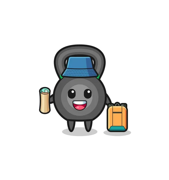 Personaje Mascota Kettlebell Como Excursionista Lindo Diseño — Vector de stock