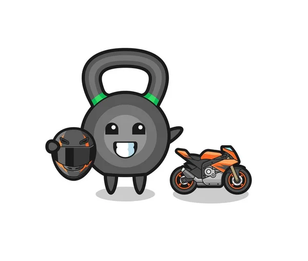 Cute Kettlebell Cartoon Motorcycle Racer Cute Design — Stockvektor