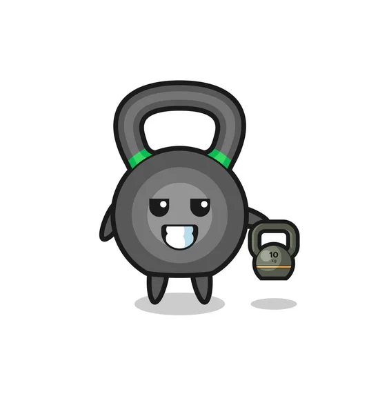 Kettlebell Mascot Lifting Kettlebell Gym Cute Design — Stockvektor