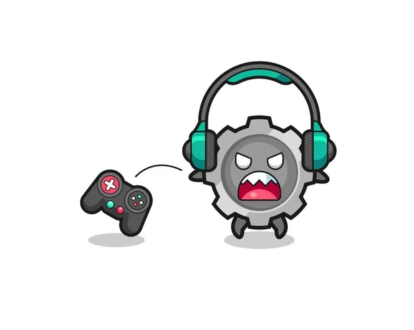 Gear Gamer Mascot Angry Cute Design — Stock Vector