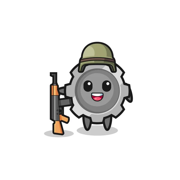 Cute Gear Mascot Soldier Cute Design — Vetor de Stock