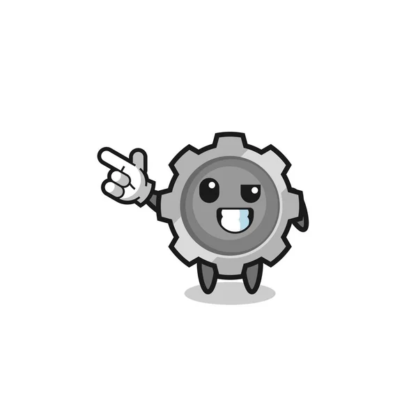 Gear Mascot Pointing Top Left Cute Design — Stockvektor