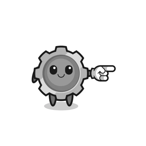 Gear Mascot Pointing Right Gesture Cute Design — 스톡 벡터