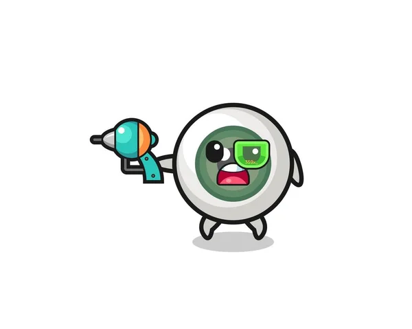 Cute Eyeball Holding Future Gun Cute Design — Vetor de Stock