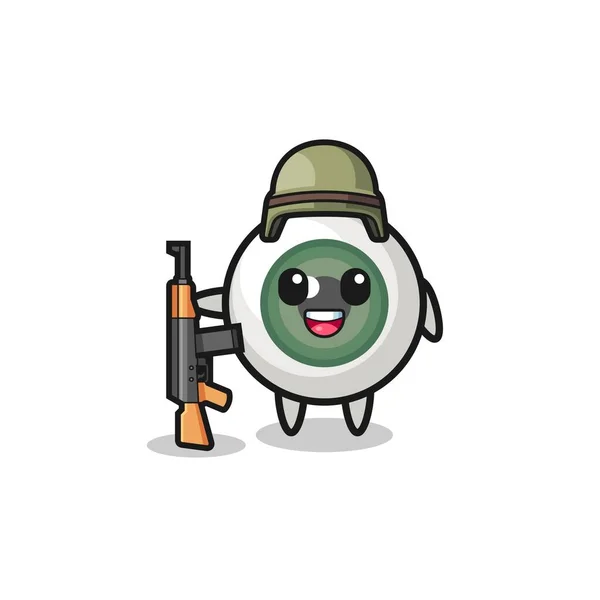 Mascotte Globe Oculaire Mignon Comme Soldat Design Mignon — Image vectorielle