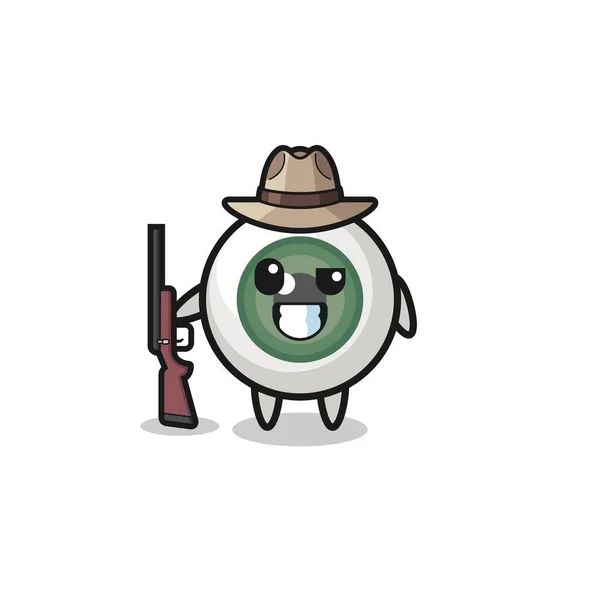 Eyeball Hunter Mascot Holding Gun Cute Design — Archivo Imágenes Vectoriales
