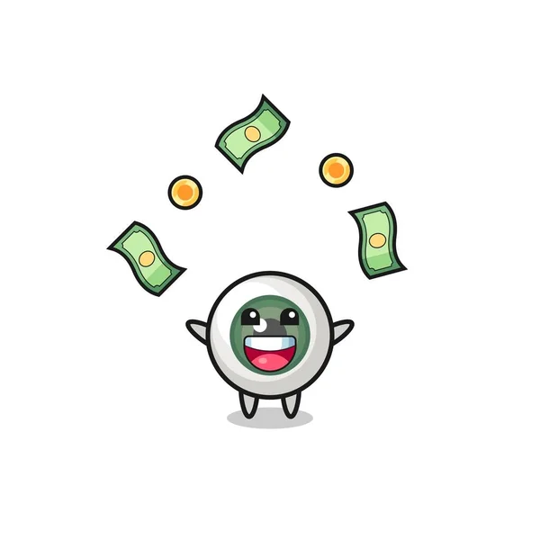 Illustration Eyeball Catching Money Falling Sky Cute Design — Stock Vector