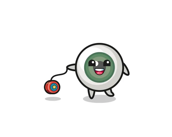 Cartoon Cute Eyeball Playing Yoyo Cute Design — стоковый вектор
