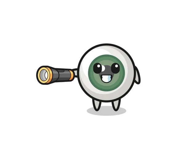 Eyeball Mascot Holding Flashlight Cute Design — Stock Vector