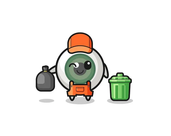 Mascot Cute Eyeball Garbage Collector Cute Design — Stok Vektör