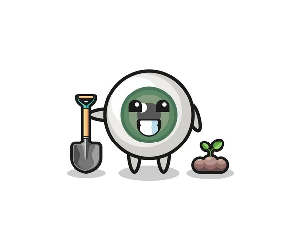 Cute Eyeball Cartoon Planting Tree Seed Cute Design — Stockvector