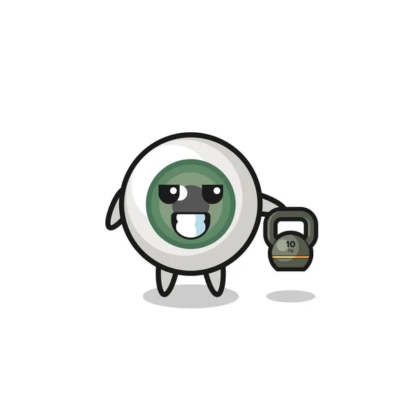 Eyeball Mascot Lifting Kettlebell Gym Cute Design — Stok Vektör